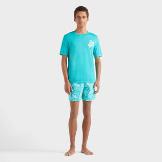 Camiseta de algodón con estampado Jacquard Turtle para hombre Disco green vista frontal desgastada