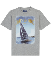 男士 Blue Sailing Boat 棉质 T 恤 Heather grey 正面图