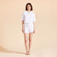 Women Terry Shorts Solid White front worn view