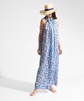 Women Sleeveless Silk Dress Isadora Fish Blanco vista frontal