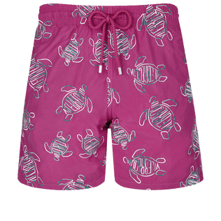 Men Swim Trunks Embroidered VBQ Turtles - Limited Edition Crimson purple front view