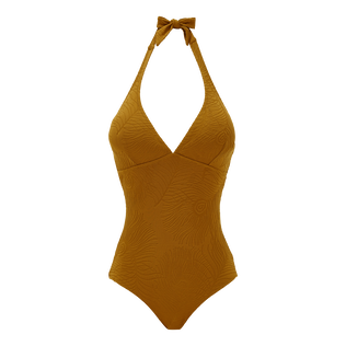 女士 Plumes Jacquard 挂脖式连体泳衣 Bark 正面图