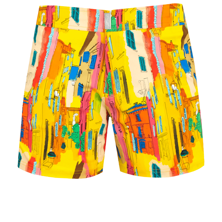 Men Stretch Short Swim Shorts Flat Belt Sunny Streets - Merise - Yellow - Size XXXL - Vilebrequin