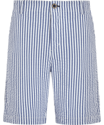 Ultraleichte Seersucker Chino-Bermudashorts für Herren Jeans blue Vorderansicht