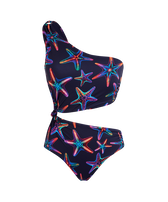 Women Assymetric Bikini One-piece Swimsuit Disco Stars Navy front view