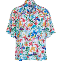Women Viscose Bowling Shirt Happy Flowers White front view