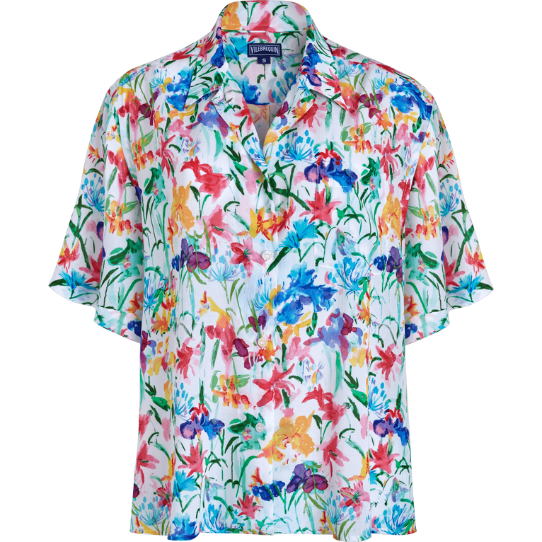 Camisa De Bolos De Viscosa Con Estampado Happy Flowers Para Mujer - Camisa - Charlyne - Blanco