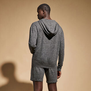 Unisex Linen Full Zip Hooded Sweatshirt Solid Heather anthracite back worn view