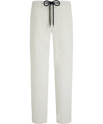 Men Velvet Elastic Waist Pants Off white front view