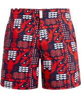 Men Stretch Flat Belt Swim Trunks Graphic Lobsters Navy front view