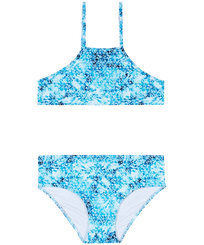 Niñas Fitted Estampado - Girls Two Pieces Swimsuit Brassiere Flowers Tie & Dye, Azul marino vista frontal