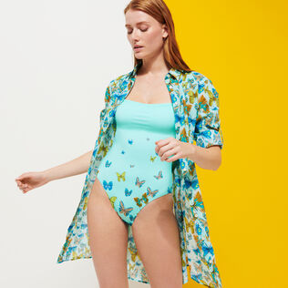 Bañador estilo bustier de una sola pieza con estampado Butterflies para mujer Laguna detalles vista 2