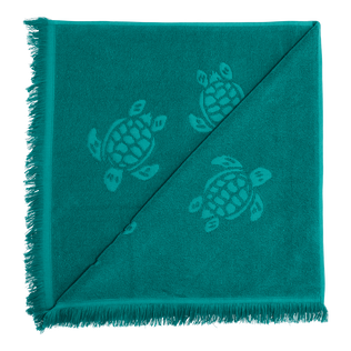 Toalla de playa en algodón orgánico Turtles Jacquard Linden vista trasera