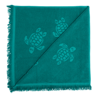 Beach Towel in Organic Cotton Turtles Jacquard Linden back view