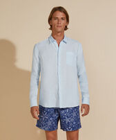 Men Linen Shirt Solid Sky blue front worn view