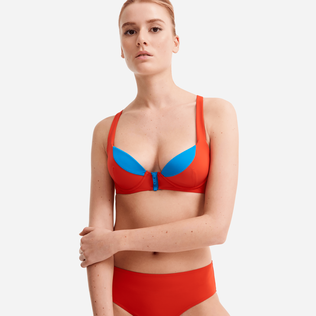 Women contrasted Bikini top with underwires - Vilebrequin x JCC+ - Limited Edition Red polish details view 1