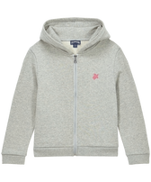 Felpa bambina con zip vista frontaleale Ikat Turtle Grigio viola front