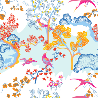 Foulard in seta unisex Peaceful Trees Bianco stampe