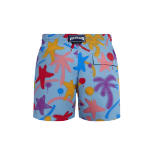 Men Stretch Short Swim Shorts Spray Paint - VBQ x Palm Angels Blue smoke 后视图