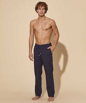 Pantaloni jogger uomo in lana effetto denim Dark denim w1 vista frontale indossata