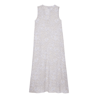 Women Long Tencel Cover-Up Beach Dress Dentelles White back view