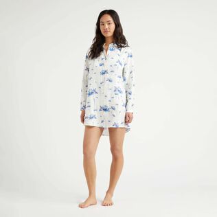 Vestido camisero de lino con estampado Herbier para mujer Off white vista frontal desgastada