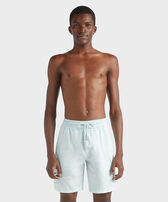 Men Linen Bermuda Shorts Cargo Pockets Natural Dye Pacific front worn view