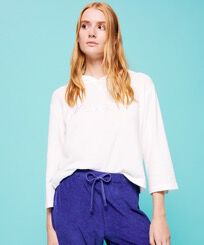 Solid Sweatshirt aus Frottee für Damen Chalk Vorderseite getragene Ansicht