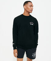Men Cotton Crewneck Sweatshirt Turtles Printed - Vilebrequin x BAPE® BLACK Black front worn view