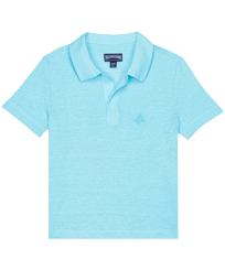 男童纯色亚麻 Polo 衫 Lazulii blue 正面图
