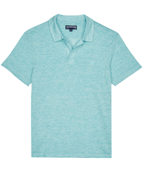 Men Linen Jersey Polo Shirt Solid Lazuli blue heather front view