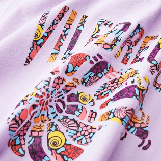 Camiseta de algodón orgánico con estampado Noumea Sea Shells para niño Lila detalles vista 1
