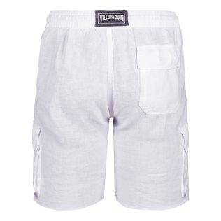 Bermudas tipo cargo en lino de color liso para hombre Blanco vista trasera