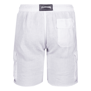Men Linen Bermuda Shorts Cargo Pockets White back view