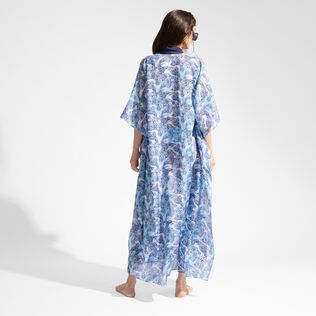 Women Silk Kimono Isadora Fish White back worn view