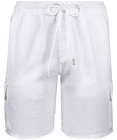 Bermudas tipo cargo en lino de color liso para hombre Blanco vista frontal