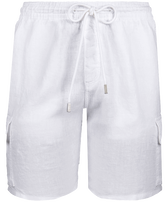 Men Linen Bermuda Shorts Cargo Pockets White front view