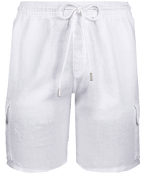 Men Others Solid - Men Linen Bermuda Shorts Cargo Pockets, White front view