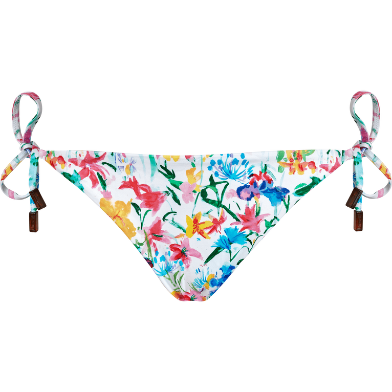 Braguita De Bikini De Corte Brasileño Con Estampado Happy Flowers Para Mujer - Traje De Baño - Flore - Blanco