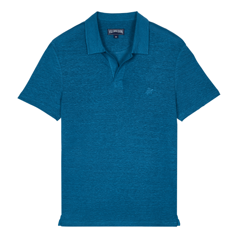 Polo En Punto De Lino De Color Liso Para Hombre - Polo - Pyramid - Azul