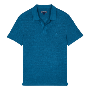 Men Linen Jersey Polo Solid Calanque front view