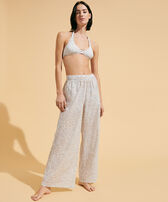 Women Cotton Pants Dentelles White front worn view