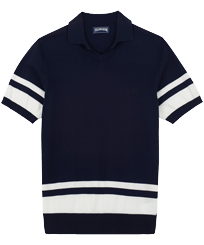 Men Cotton Bicolor Polo Blu marine vista frontale