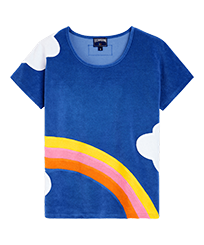 Women multicolor clouds t-shirt - Vilebrequin x JCC+ - Limited Edition Sea blue front view