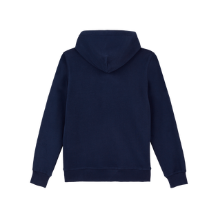 Men Cotton Hoodie Sweatshirt Solid Navy back view