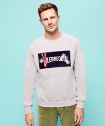 Pullover aus Baumwolle mit besticktem Vilebrequin-Cordaufnäher für Herren Lihght gray heather Vorderseite getragene Ansicht