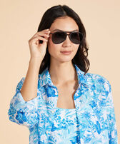 Wood Sunglasses Solid - VBQ x Shelter Black women front worn view