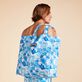 Tahiti Flowers Unisex-Strandtasche aus Leinen Weiss Vorderseite getragene Ansicht