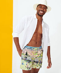 Costume da bagno uomo - Vilebrequin x Massimo Vitali Tinta unita vista frontale indossata