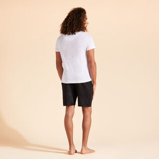 T-shirt in jersey di lino tinta unita Bianco vista indossata posteriore